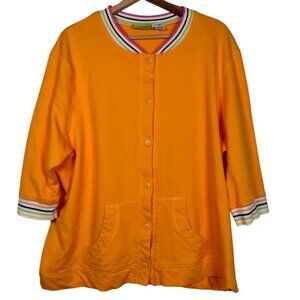 Onque Woman Shirt Plus Size 2X Gold Yellow Button Up Pocket Knit Comfort 3/4 Slv